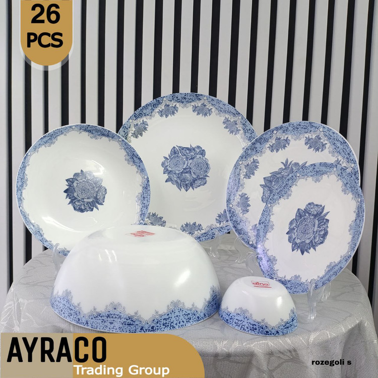 سرویس آکروپال 26 پارچه رزگلی سرمه ای | سرویس غذاخوری لوکس، مدرن و مقاوم