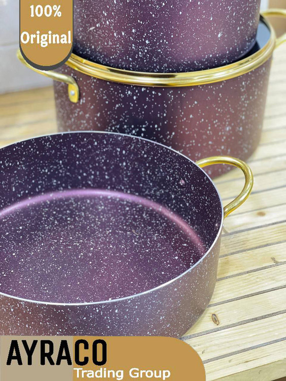 سرویس قابلمه 7 پارچه رنگ زرشکی ترک برند هیشو | قابلمههای حرفهای آشپزخانه