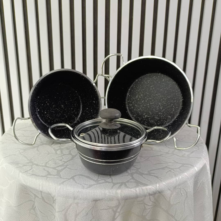 سه قابلمه گلدانی مشکی دسته نقره ای برند آکو ( ako )