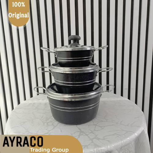 سه قابلمه گلدانی مشکی دسته نقره ای برند آکو ( ako )