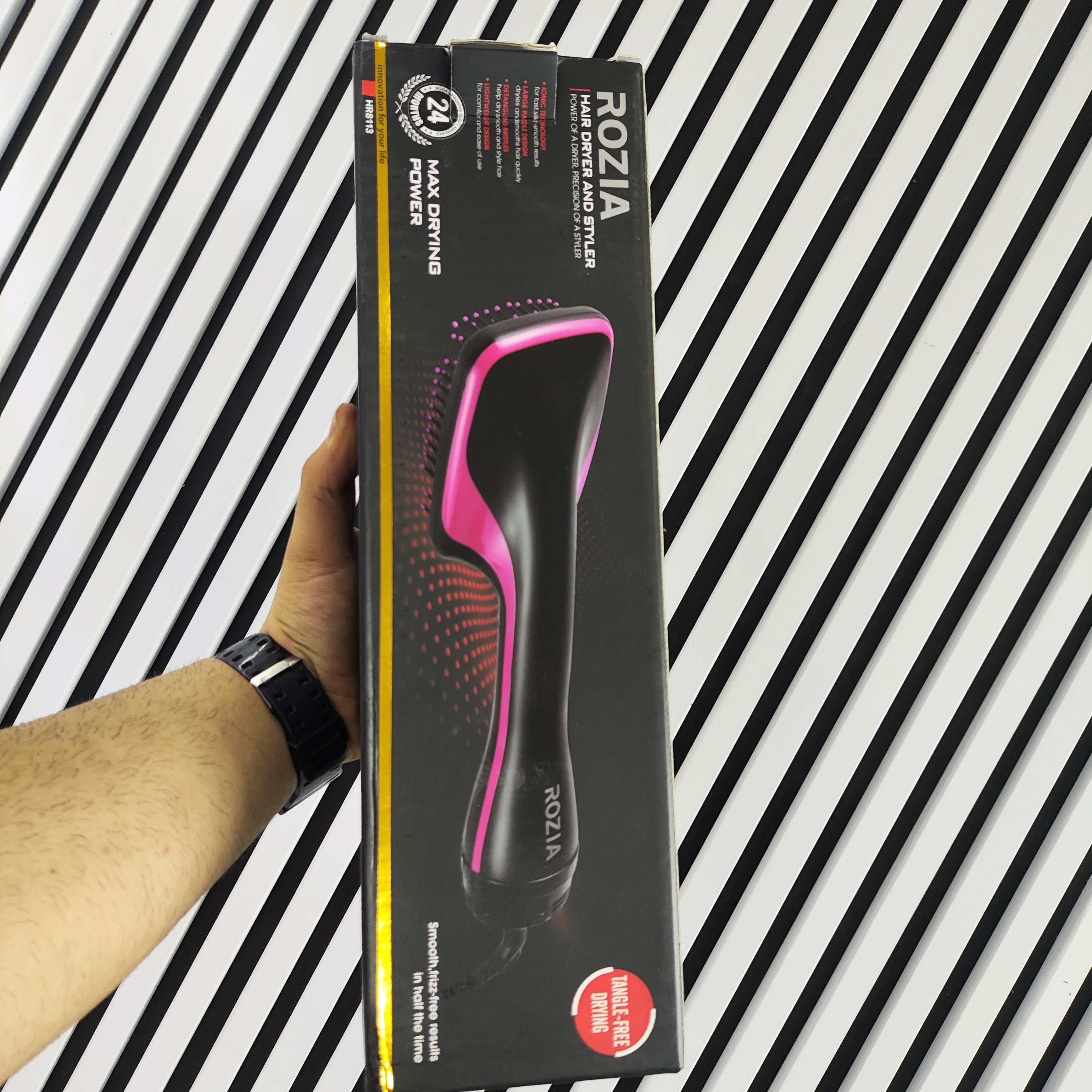 برس برقی و سشوار روزیا مدل 8113 با قابلیت خشک‌کننده ضد گره (Tangle-Free)