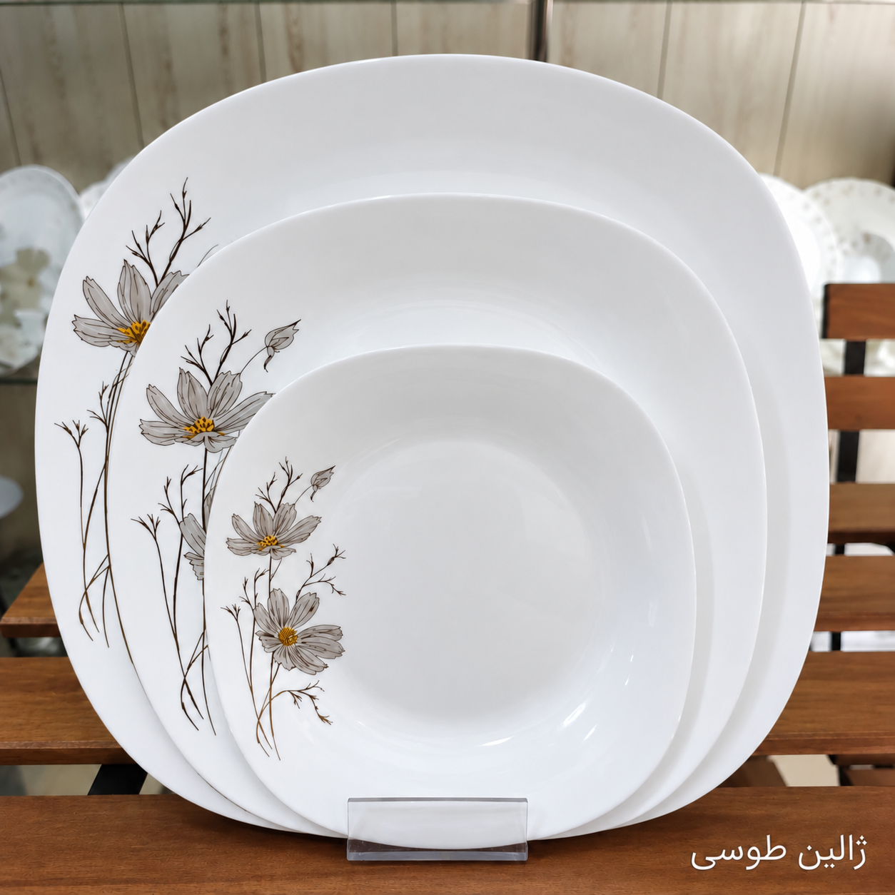 سرویس آرکوپال 26 پارچه طرح ژالین طوسی قالب مربع لب ساده برند آیرا اپال (کارخانه مقصود)