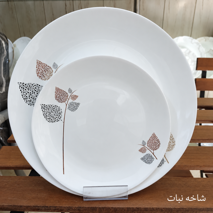 سرویس آرکوپال 26 پارچه طرح شاخه نبات قالب گرد لب ساده برند آیرا اپال (کارخانه مقصود)